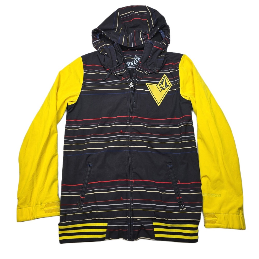 Volcom Defender Soft Shell Jacket Mens Small Hoodie Black Yellow Ski Snowboard